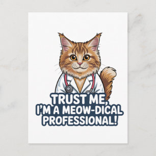 Funny Cat Doctor Animal Humor Illustration Postcard
