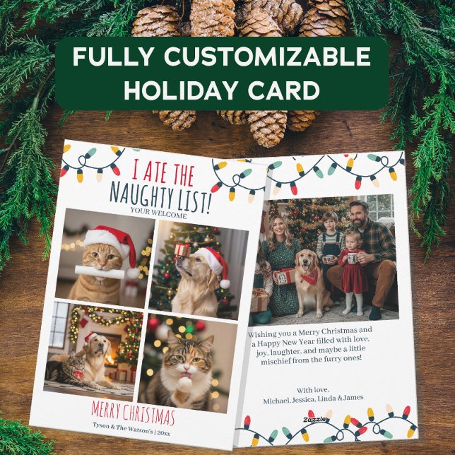 Funny Cat Dog Naughty List Custom Christmas Photo Holiday Card (Creator Uploaded)