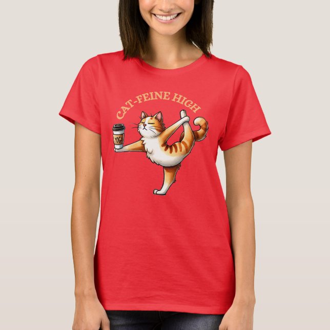 Funny Cat Doing Yoga And Coffee T-Shirt (Front)
