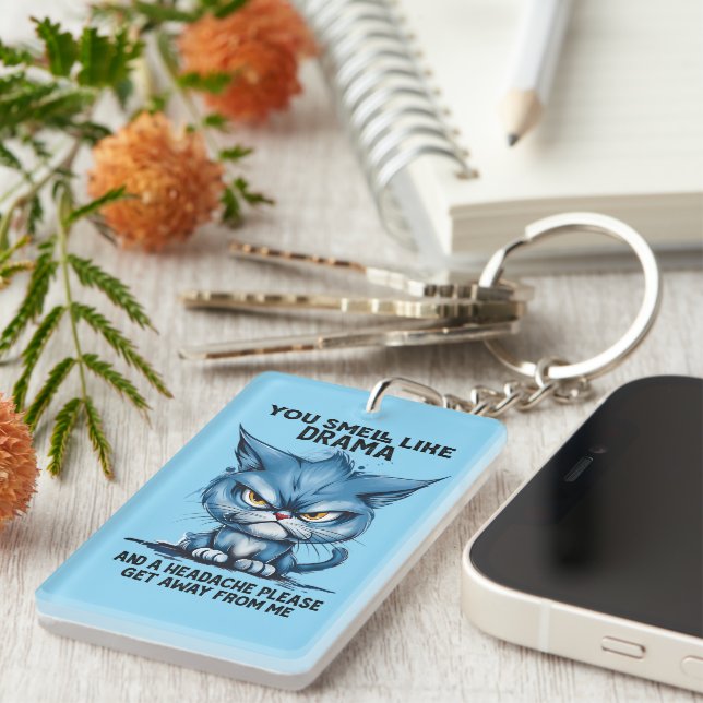 Funny cat drama word art  key ring (Front Right)