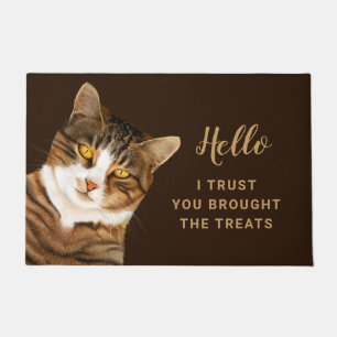 Funny Cat Drawing Brown Beige Doormat