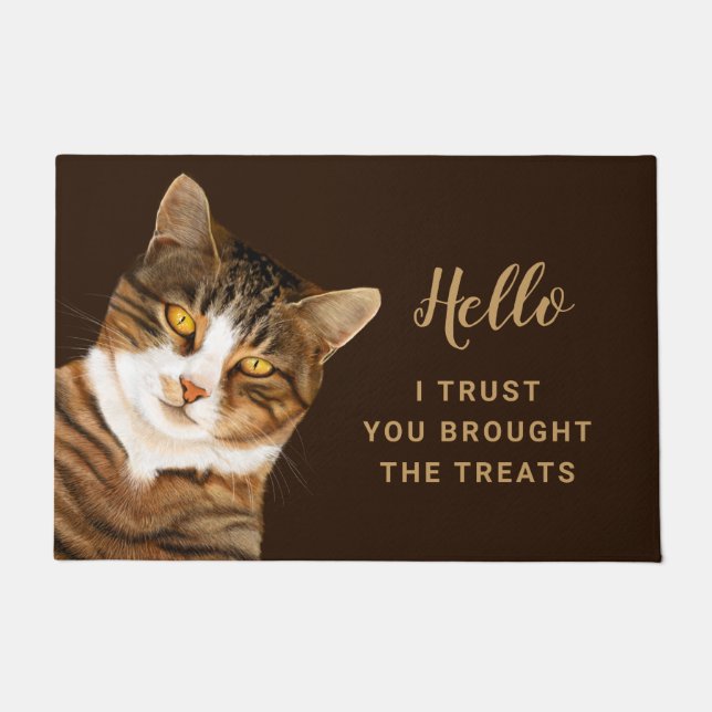 Funny Cat Drawing Brown Beige Doormat (Front)