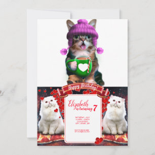 Funny cat drinking coffee invitation