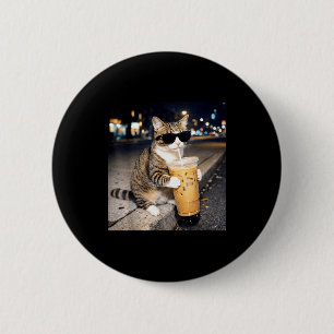 Funny cat drinking iced coffee animal meme for men 6 cm round badge