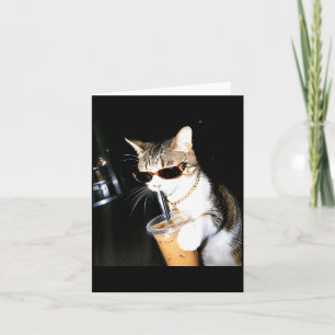 Funny Cat Drinking Iced Coffee Humour Meme Kitten Card