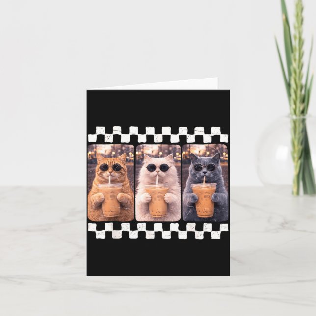 Funny Cat Drinking Iced Coffee Meme Animal Iced Card (Front)