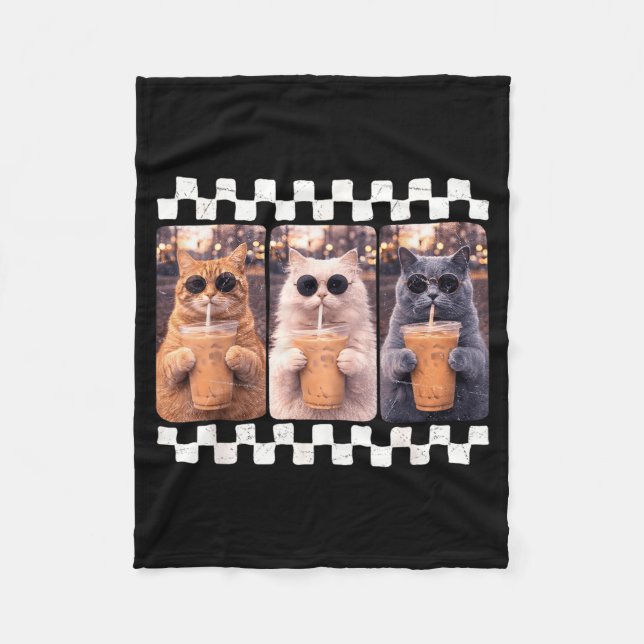 Funny Cat Drinking Iced Coffee Meme Animal Iced Fleece Blanket (Front)