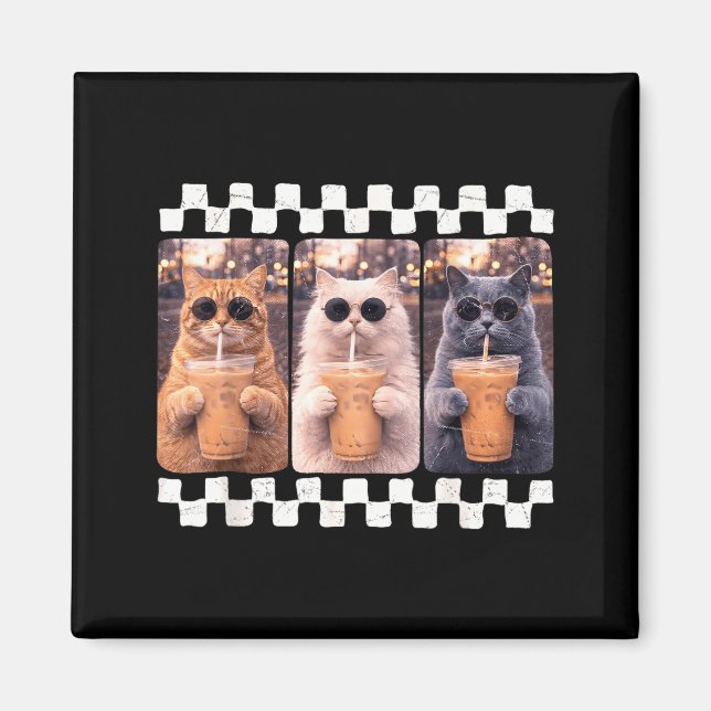 Funny Cat Drinking Iced Coffee Meme Animal Iced Magnet (Front)
