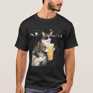 Funny cat Drinking iced Coffee T-Shirt