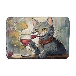 Funny Cat Drinking Wine Bath Mat! Mat
