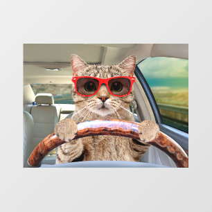 Funny Cat Driving Car Shade 11" x 8" Window Cling