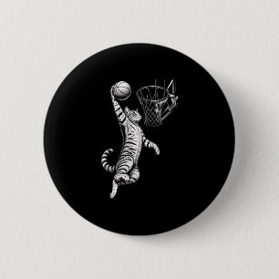 Funny cat dunk basketball hoop 6 cm round badge