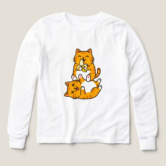 Funny Cat Eating Banana Neko Cute Cartoon Orange (Design Front)