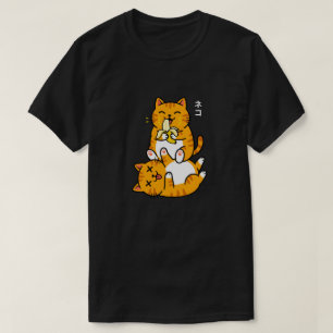 Funny Cat Eating Banana Neko Cute Cartoon Orange T-Shirt