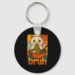Funny Cat Eating Japanese Ramen Noodles Men Women Key Ring