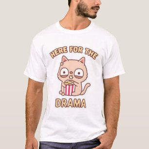 Funny Cat Eating Popcorn Here For The Drama T-Shirt
