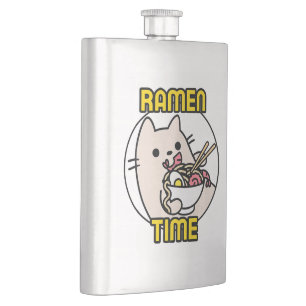 Funny Cat Eating Ramen Cat Lover Pet Owner Hip Flask
