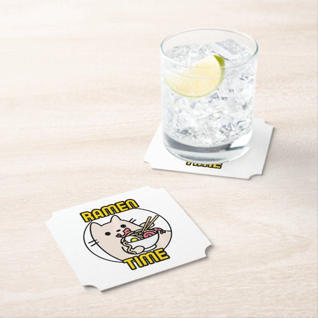 Funny Cat Eating Ramen Cat Lover Pet Owner  Paper Coaster (Insitu)