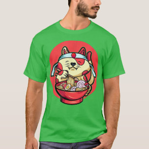 Funny Cat Eating Ramen Cute Japanese Cat Ramen Noo T-Shirt