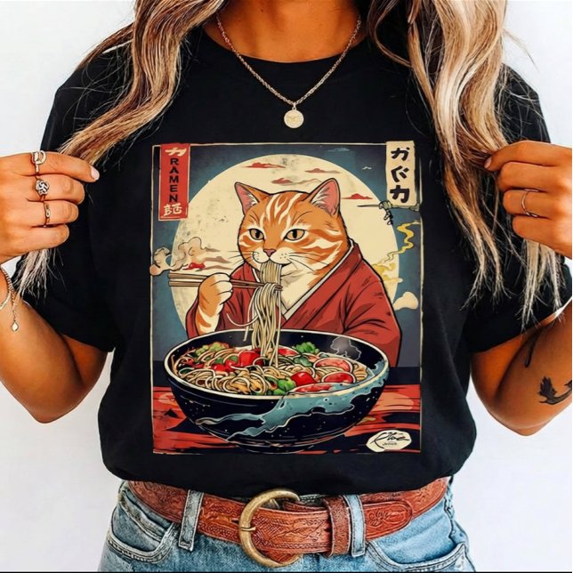 Funny cat Eating Ramen Japanese for cat lovers T-Shirt (Creator Uploaded)