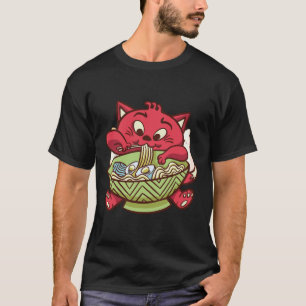 Funny Cat Eating Ramen Vintage Japanese T-Shirt