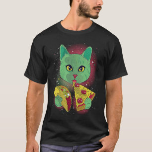 Funny Cat Eating Tacos and Pizza in Outer Space T  T-Shirt