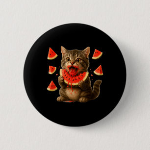 Funny Cat Eating Watermelon Slice Watermelon Day S 6 Cm Round Badge