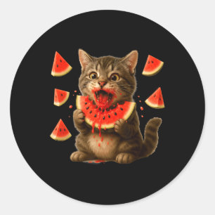 Funny Cat Eating Watermelon Slice Watermelon Day S Classic Round Sticker