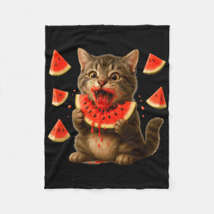 Funny Cat Eating Watermelon Slice Watermelon Day S Fleece Blanket