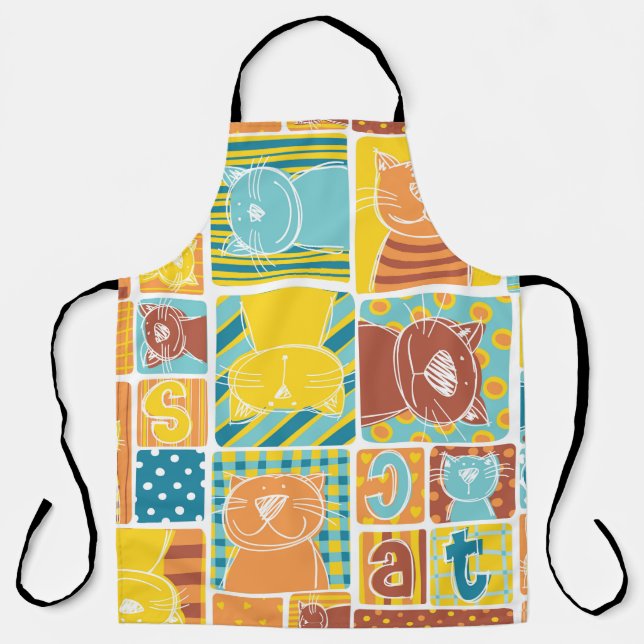 Funny cat fabric patchwork wallpaper,abstract seam apron (Front)