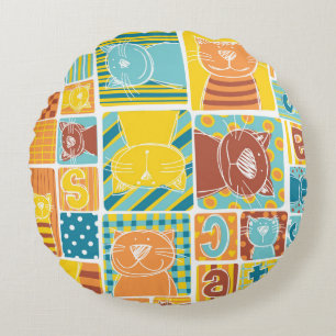 Funny cat fabric patchwork wallpaper,abstract seam round cushion