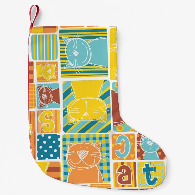 Funny cat fabric patchwork wallpaper,abstract seam small christmas stocking (Front)