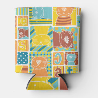 Funny Cat Fabric Patchwork Wallpaper Can Cooler