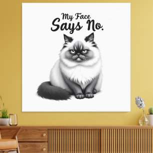 Funny Cat Face Illustration – Minimal Cute Cat Art Canvas Print