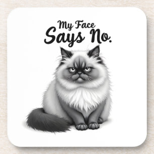 Funny Cat Face Illustration – Minimal Cute Cat Art Coaster