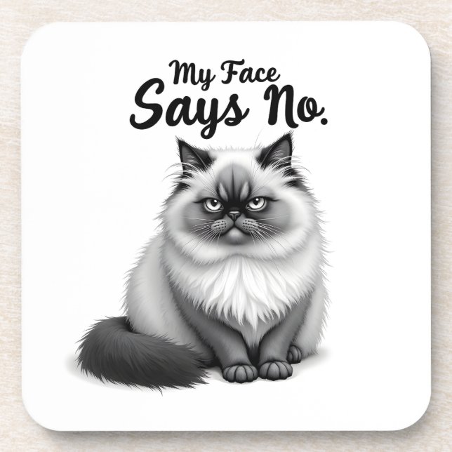 Funny Cat Face Illustration – Minimal Cute Cat Art Coaster (Front)