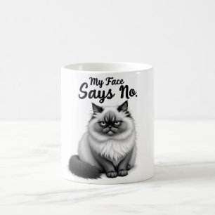 Funny Cat Face Illustration – Minimal Cute Cat Art Coffee Mug