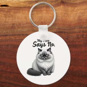 Funny Cat Face Illustration – Minimal Cute Cat Art Key Ring