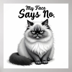 Funny Cat Face Illustration – Minimal Cute Cat Art Poster