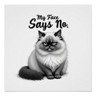 Funny Cat Face Illustration – Minimal Cute Cat Art Poster