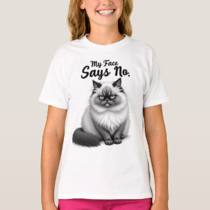 Funny Cat Face Illustration – Minimal Cute Cat Art T-Shirt
