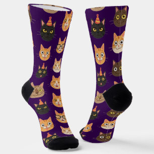 Funny Cat Faces Pattern Crew Socks