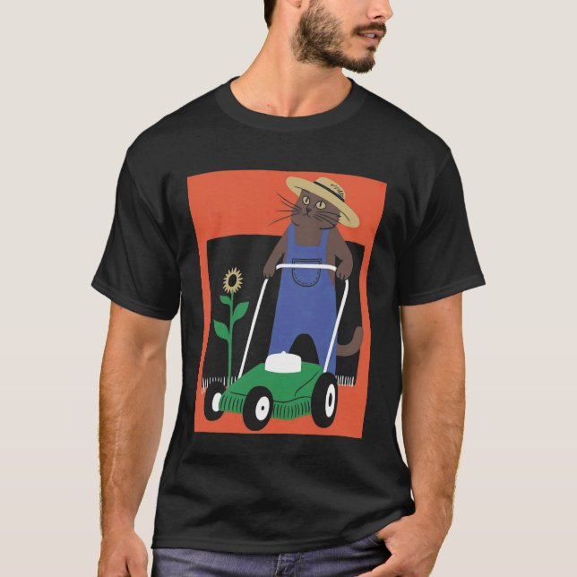 Funny Cat Farmer Dad Lawn Mowing Long Sleeve T-Shirt (Front)