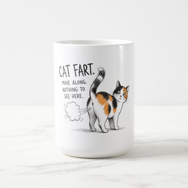 Funny Cat Fart Sketch Coffee Mug - Calico Cat (Center)