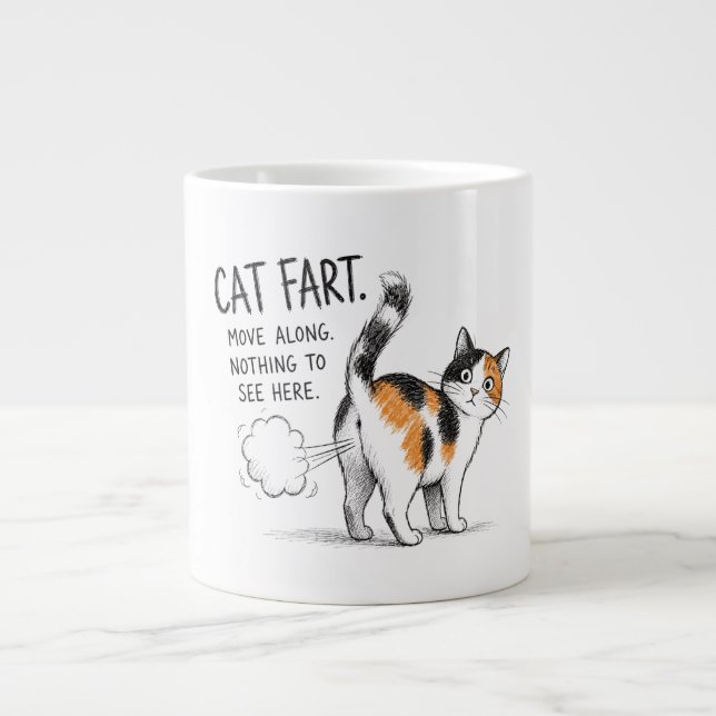 Funny Cat Fart Sketch Coffee Mug - Calico Cat (Front)