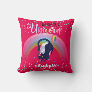 Funny Cat Farting Rainbows Wanabe Unicorn Girls Cushion
