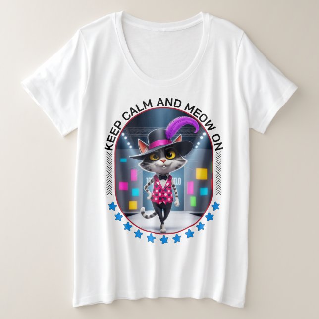 funny cat fashion show plus size T-Shirt (Design Front)