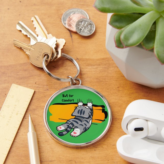 Funny Cat, Fat Cat, Funny Script, Modern Trendy  K Key Ring (Desk)