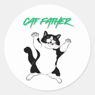 Funny Cat Father Classic Round Sticker