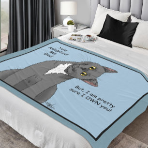 Funny Cat Father’s Day Grey Cat Blue Fleece Blanket